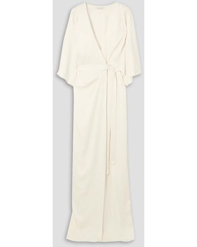 Halston Draped Satin-crepe Wrap Gown - Natural