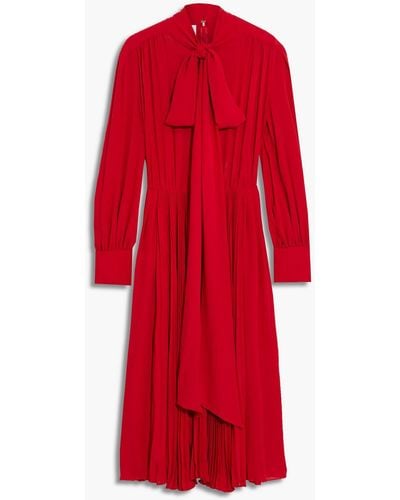 Valentino Garavani Pussy-bow Pleated Silk Crepe De Chine Dress - Red