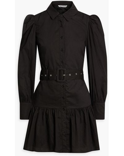 Walter Baker Tara Belted Gathered Cotton-poplin Mini Shirt Dress - Black