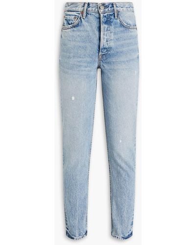 GRLFRND Janise halbhohe jeans mit schmalem bein in ausgewaschener optik - Blau