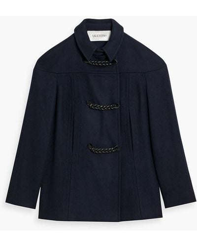 Valentino Garavani Double-breasted Leather-trimmed Wool-blend Felt Coat - Blue