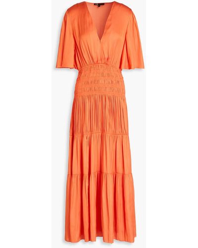 Maje Shirred Satin Maxi Dress - Orange
