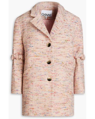 Ganni Wool-blend Tweed Coat - Natural