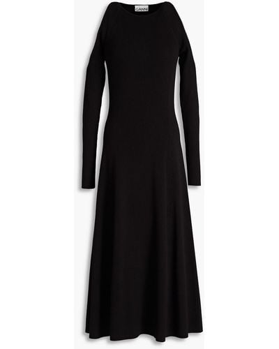 Ganni Cutout Ribbed-knit Midi Dress - Black
