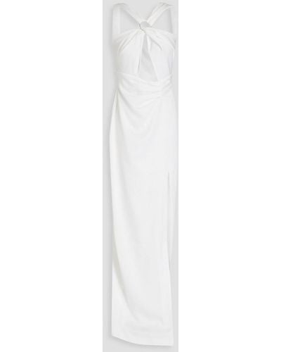 Rasario Robe aus glänzendem crêpe mit cut-outs, ringverzierungen und twist-detail - Weiß