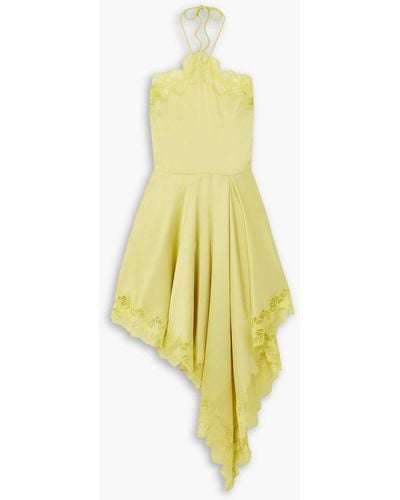 Stella McCartney Asymmetric Halterneck Lace-trimmed Satin Mini Dress - Yellow