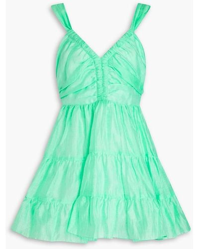 Sandro Tiered Linen-blend Gauze Mini Dress - Green