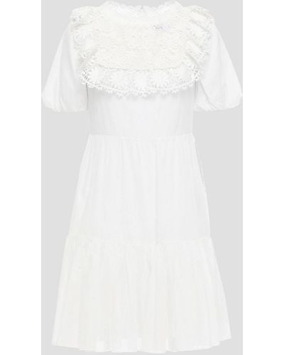 RED Valentino Guipure Lace-paneled Cotton-voile Mini Dress - White