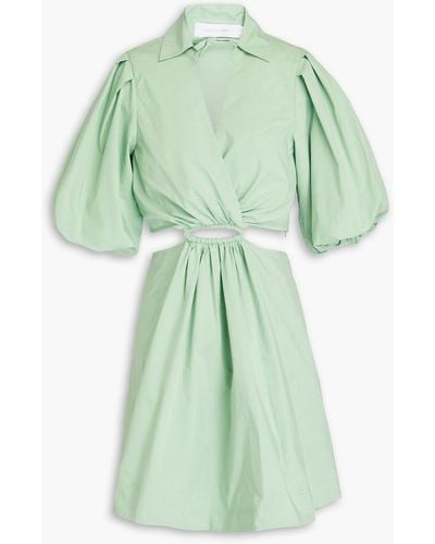 Jonathan Simkhai Aulora Wrap-effect Cutout Cotton-blend Poplin Mini Dress - Green