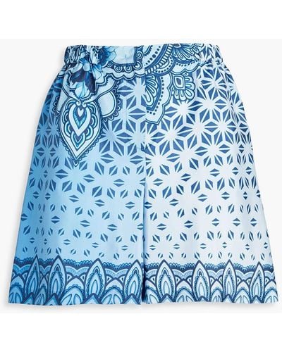 Alberta Ferretti Printed Satin Shorts - Blue