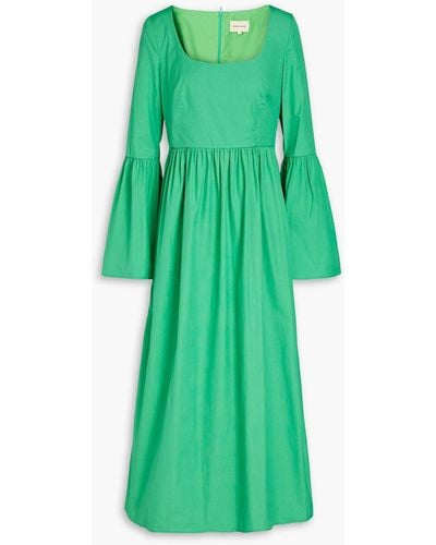 Loulou Studio Keppel Gathered Cotton-poplin Maxi Dress - Green