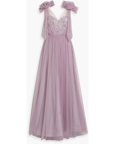 Badgley Mischka Embellished Tulle Gown - Purple