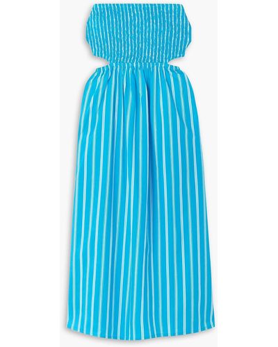 Faithfull The Brand Deva Strapless Cutout Striped Cotton-poplin Midi Dress - Blue