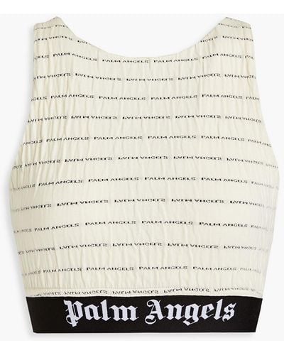 Palm Angels Cropped Shirred Printed Cotton-blend Jersey T-shirt - White