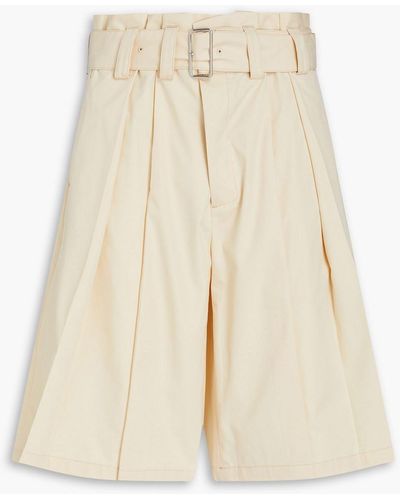Jil Sander Belted Pleated Cotton-blend Twill Shorts - Natural