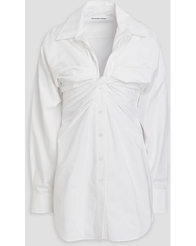 T By Alexander Wang Ruched Cotton-poplin Mini Shirt Dress - White