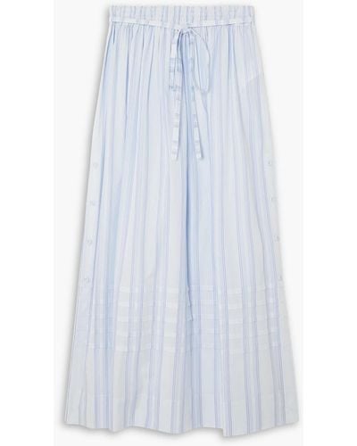 See By Chloé Pleated Striped Cotton Midi Skirt - Blue