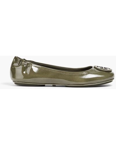 Tory Burch Minnie Embellished Patent-leather Ballet Flats - Green