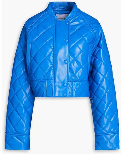 Stand Studio Ava Cropped Quilted Faux Leather Jacket - Blue