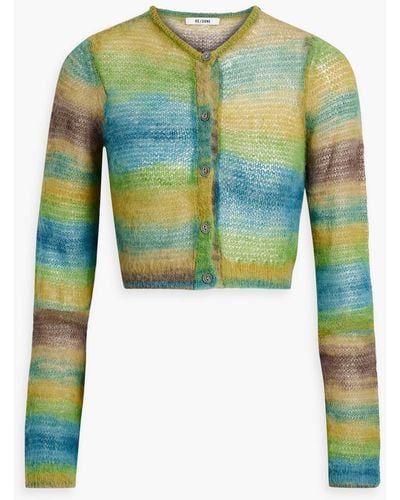 RE/DONE Cropped Striped Knitted Cardigan - Green