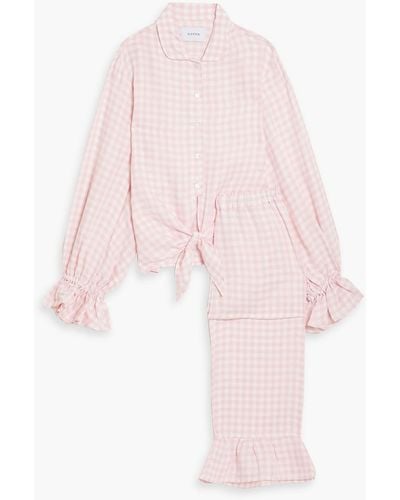 Sleeper Pyjama aus einer leinenmischung mit gingham-karo und rüschen - Pink