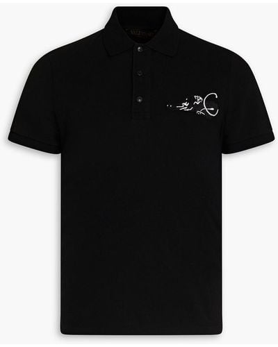 Valentino Embroidered Cotton-piqué Polo Shirt - Black