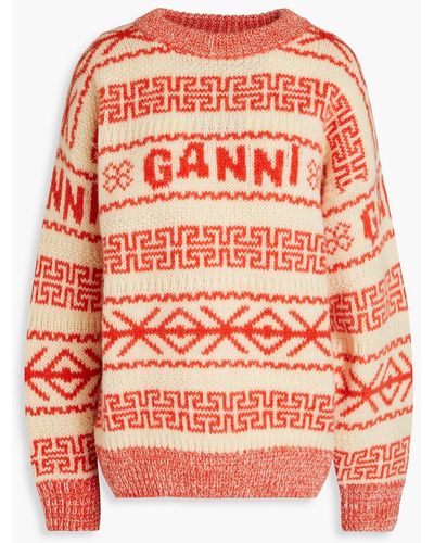 Ganni Women's Logo Wool Pullover - Red