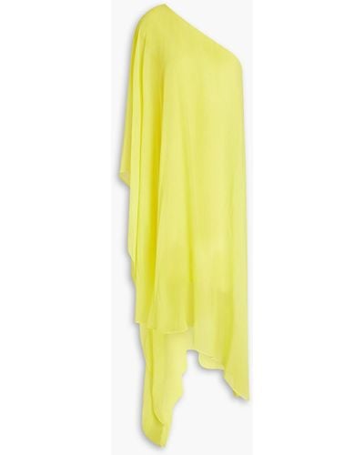 Halston One-shoulder Asymmetric Draped Georgette Midi Dress - Yellow