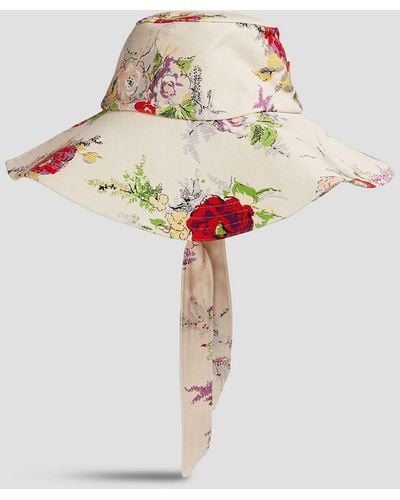Zimmermann Sonnenhut aus baumwoll-twill mit floralem print und bindedetail - Weiß
