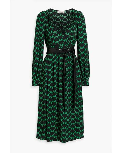 Diane von Furstenberg Celestia Wrap-effect Pleated Printed Crepe Dress - Green
