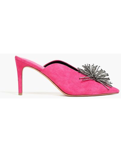 Alexandre Birman Embellished Suede Mules - Pink