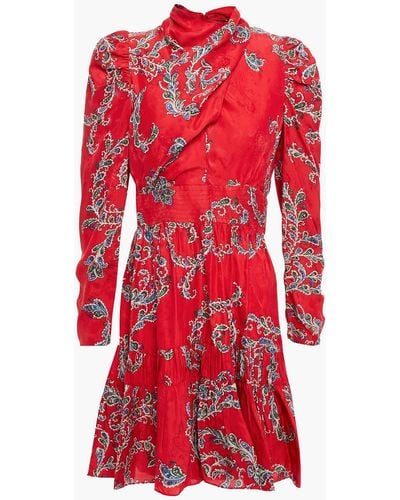 Sandro Tali Draped Printed Satin-jacquard Mini Dress - Red