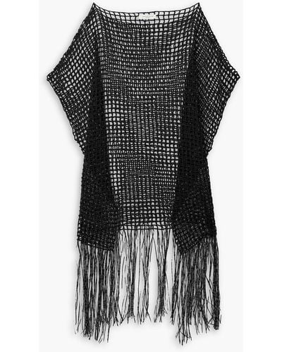 Lafayette 148 New York Fringed Crocheted Cotton Sweater - Black