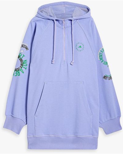 adidas By Stella McCartney Printed French Cotton-terry Half-zip Hoodie - Blue