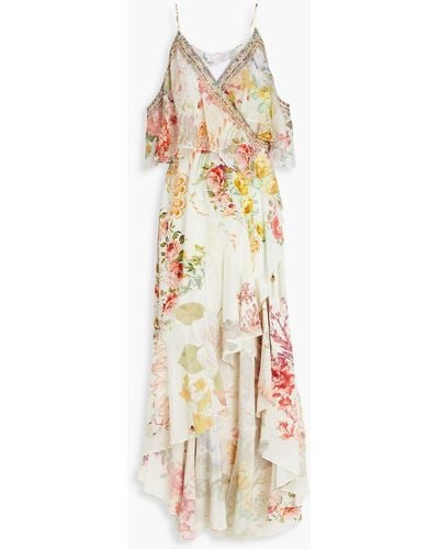 Camilla Cold-shoulder Floral-print Silk Crepe De Chine Wrap Dress - White