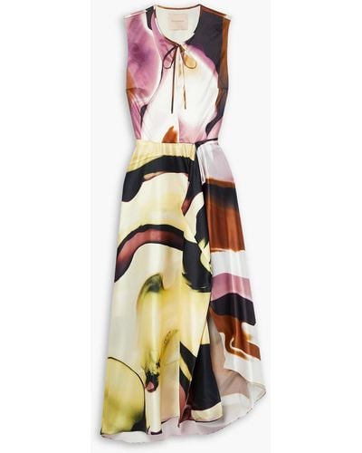 ROKSANDA Hamina Printed Ruffled Silk-satin Midi Dress - Multicolour