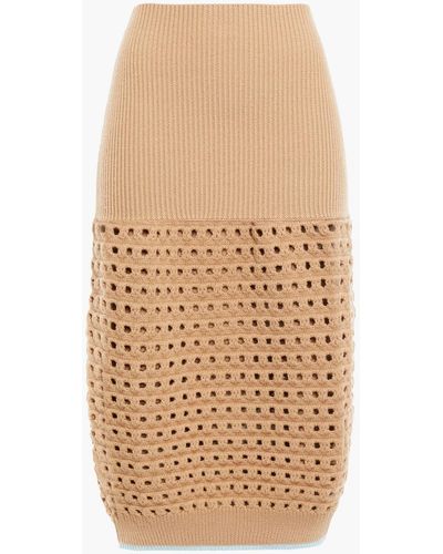 Victoria Beckham Panelled Ribbed And Open-knit Wool-blend Skirt - Natural