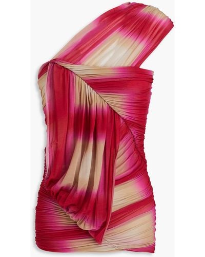 Rick Owens Gerafftes oberteil aus jersey aus einer cupromischung mit print und asymmetrischer schulterpartie - Rot