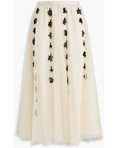 RED Valentino Layered Embellished Point D'esprit And Tulle Midi Skirt - White