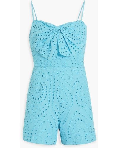 AMUR Bow-embellished Broderie Anglaise Cotton Playsuit - Blue