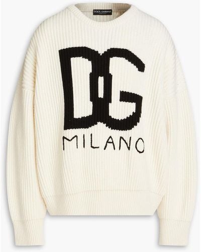 Dolce & Gabbana Ribbed Intarsia Cashmere Jumper - Natural
