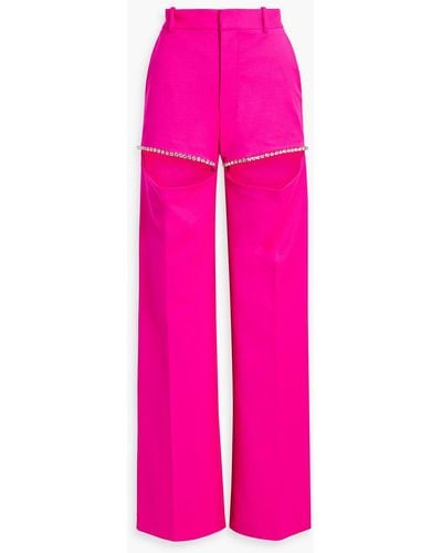 Area Cutout Crystal-embellished Wool-blend Wide-leg Trousers - Pink