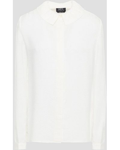 A.P.C. Gathered Silk-seersucker Blouse - White