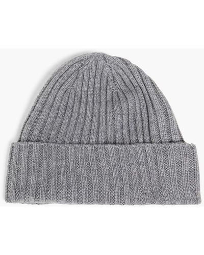 N.Peal Cashmere Ribbed Cashmere Beanie - Grey