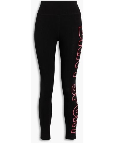 DKNY Cropped Printed Stretch-cotton Jersey leggings - Black