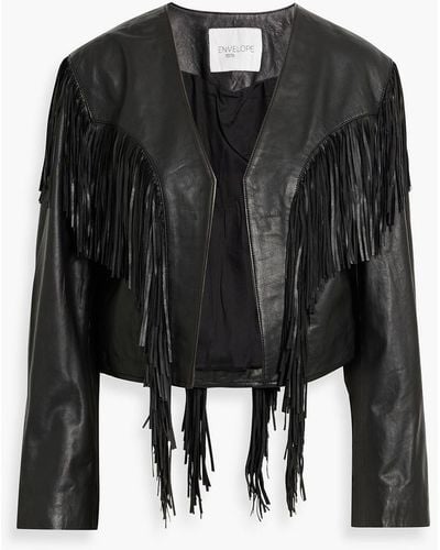 Envelope Rodeo Fringed Leather Jacket - Black