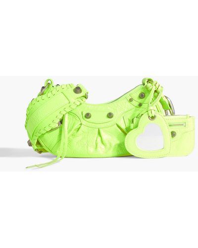 Balenciaga Le Cagole Xs Neon Crinkled-leather Shoulder Bag - Green