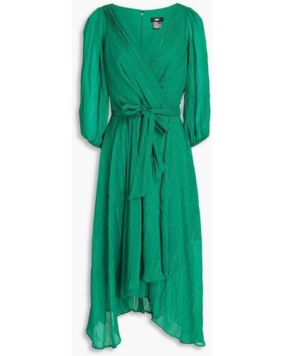 DKNY Wrap-effect Metallic Crepon Midi Dress - Green