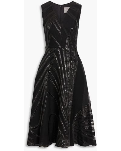 Lela Rose Metallic Fil Coupé Dress - Black