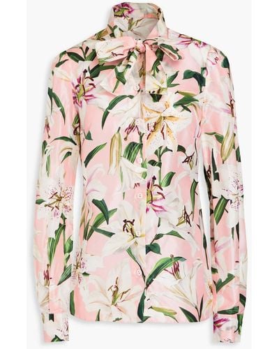 Dolce & Gabbana Hemd aus seidensatin mit floralem print - Pink